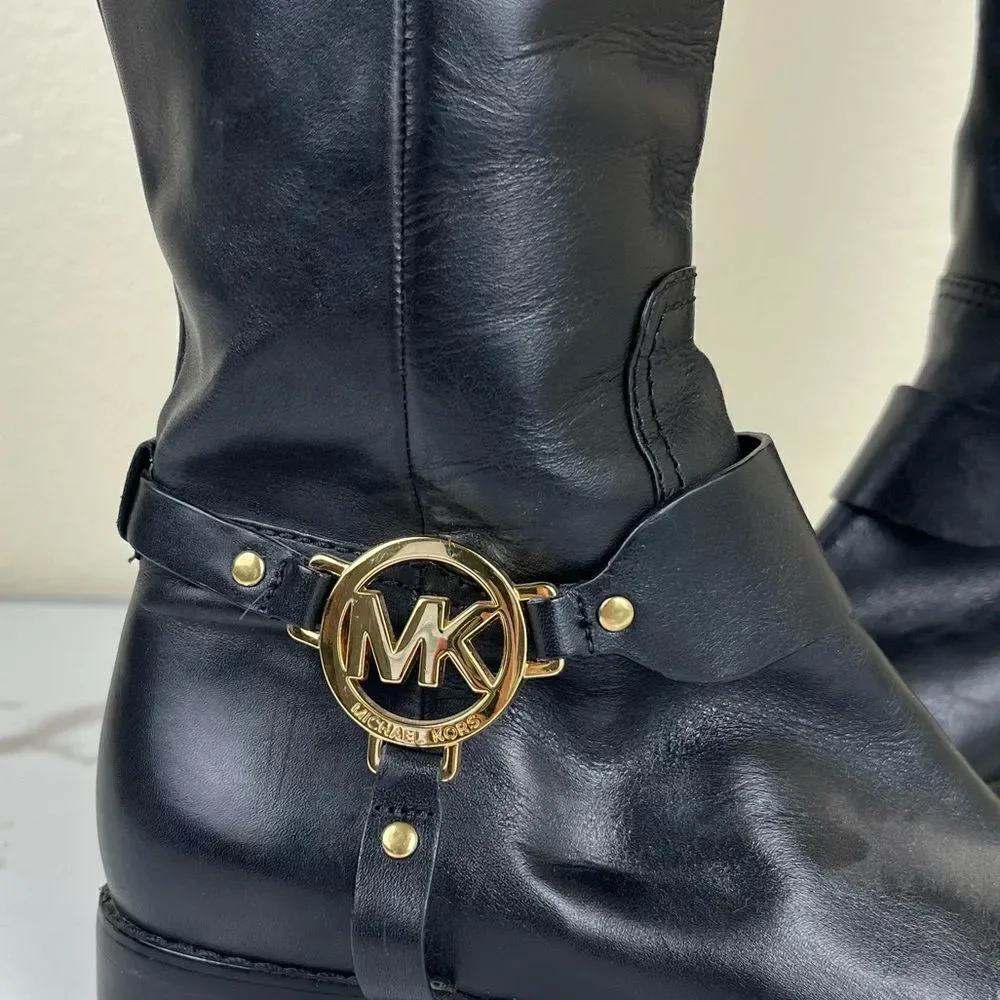 Michael Kors Women Size 6.5 Fulton Harness Two Tone Leather Riding Boots